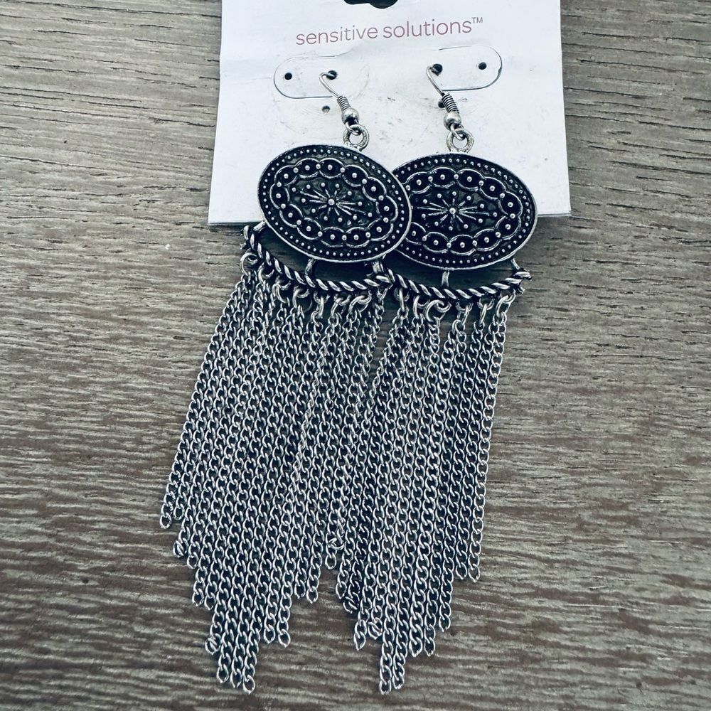 Icing Silver Medallion Cascading Chain Chandelier Earrings
